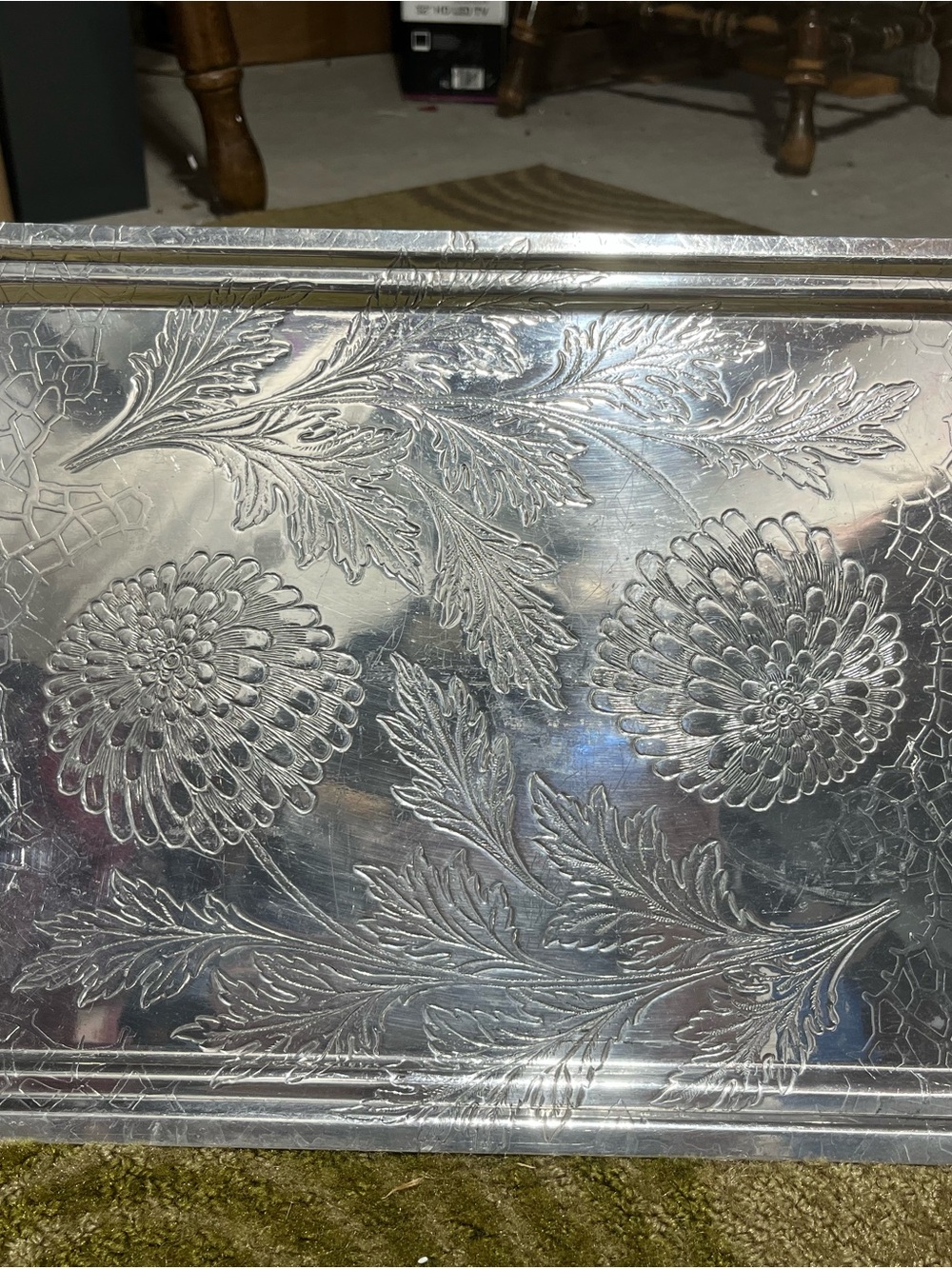Embossed Floral Silver Tray
